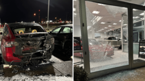 burned trunk, broken window
